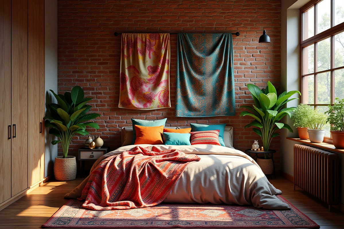 Chambre bohème avec tissus colorés et ambiance relaxante