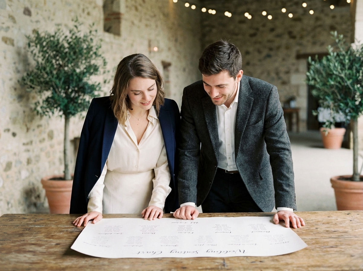 Jeune couple élégamment habillé planifiant un mariage à Toulouse
