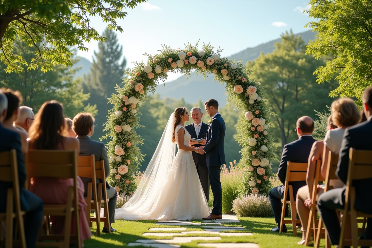 Cérémonie de mariage en plein air avec échange de vœux