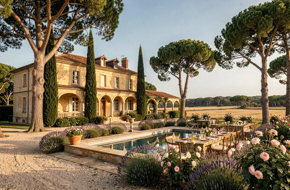 Manoir du Domaine de Tilh avec piscine et jardins aménagés pour un mariage en Nouvelle-Aquitaine