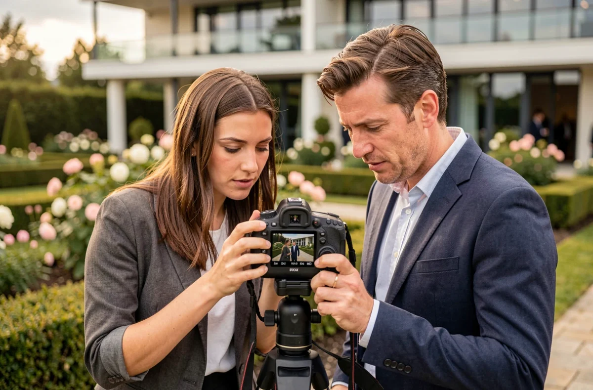 Équipe de photographes événementiels en train de réviser des photos lors d'un mariage à Noisy-le-Grand