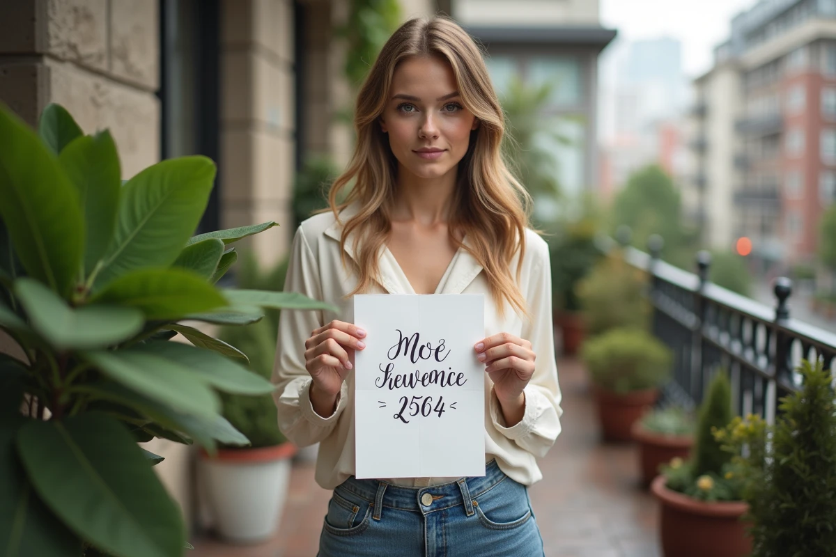 Jeune femme écrivant une annonce de mariage en extérieur