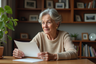 Femme d'âge moyen tenant une lettre d'amour écrite à la main