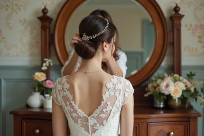Chignon de mariage assorti à une robe élégante