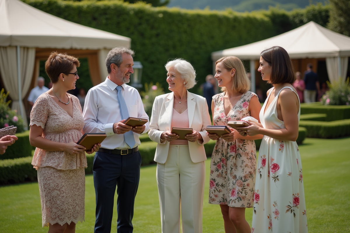 Invites de mariage souriants lors d