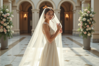 Jeune mariée en robe ivoire ajustée lors d'un mariage élégant