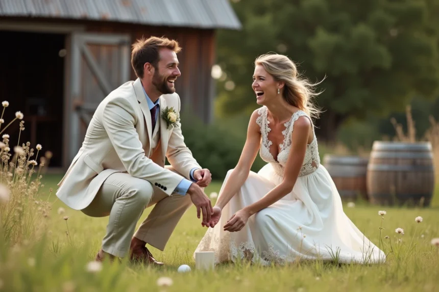 Jeux d'adresse en bois lors d'un mariage champêtre en extérieur
