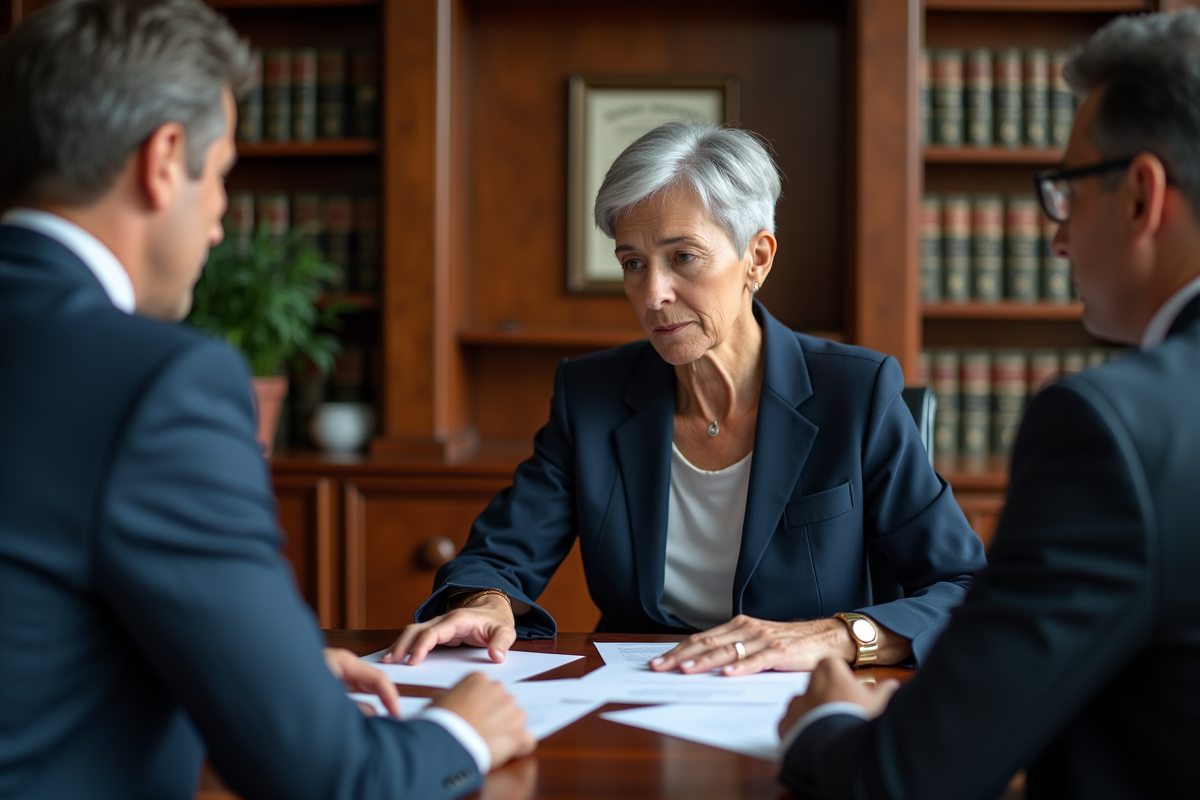 Notaire examinant des documents dans un bureau professionnel