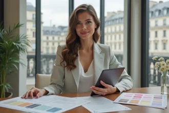Jeune organisatrice de mariage à Paris avec tablette