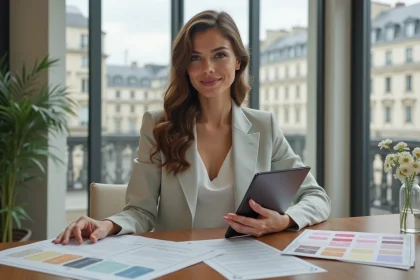 Jeune organisatrice de mariage à Paris avec tablette