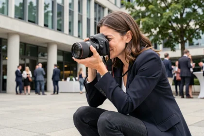 Photographe professionnelle en action lors d'un événement en extérieur à Noisy-le-Grand
