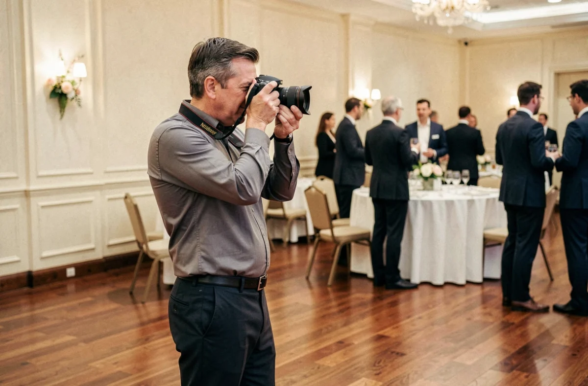 Photographe capturant des moments lors d'une réception professionnelle en salle à Noisy-le-Grand