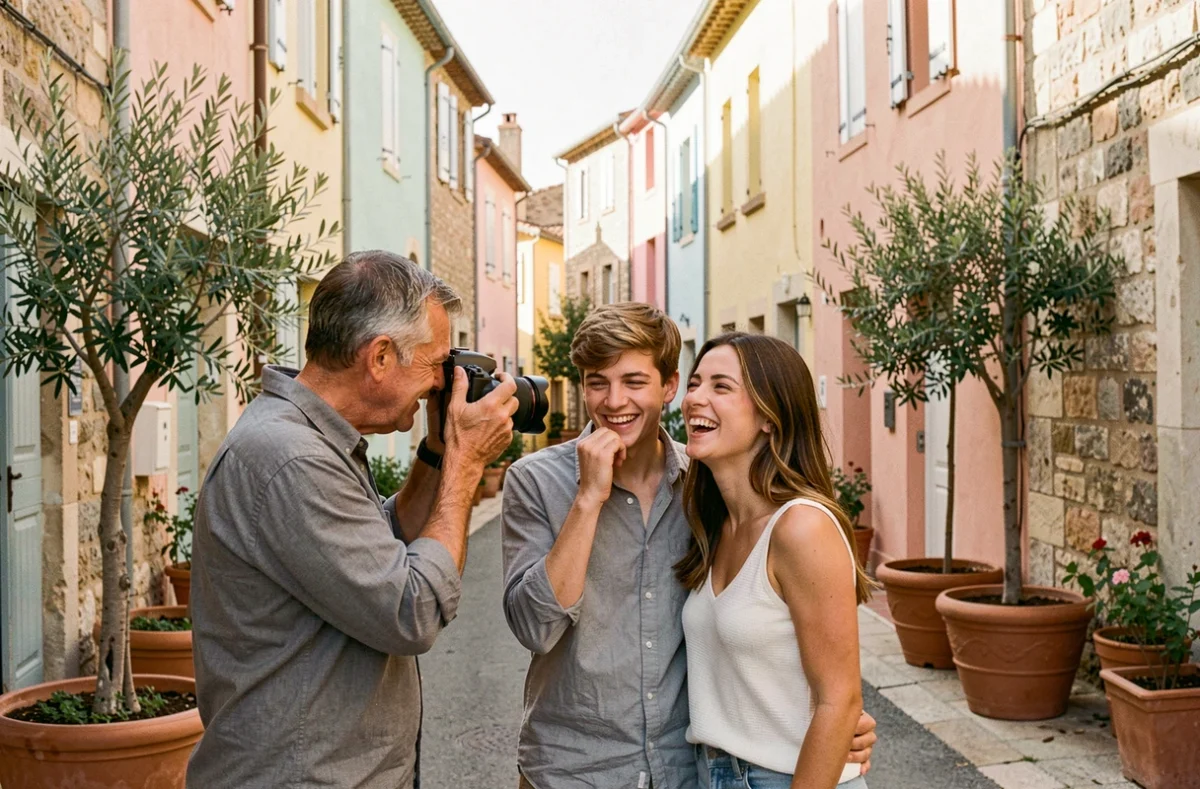 Séance photo de couple en extérieur dans une rue pittoresque du Cannet avec un photographe professionnel